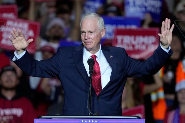 Sen. Ron Johnson, R-Wis., speaks before Republican presidential nominee former President Do<em></em>nald Trump at a campaign event Friday, Nov. 1, 2024, in Milwaukee.