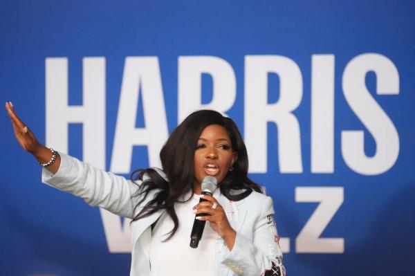 Crockett speaks during a Harris-Walz campaign event in south Phoenix on Oct. 6, 2024.